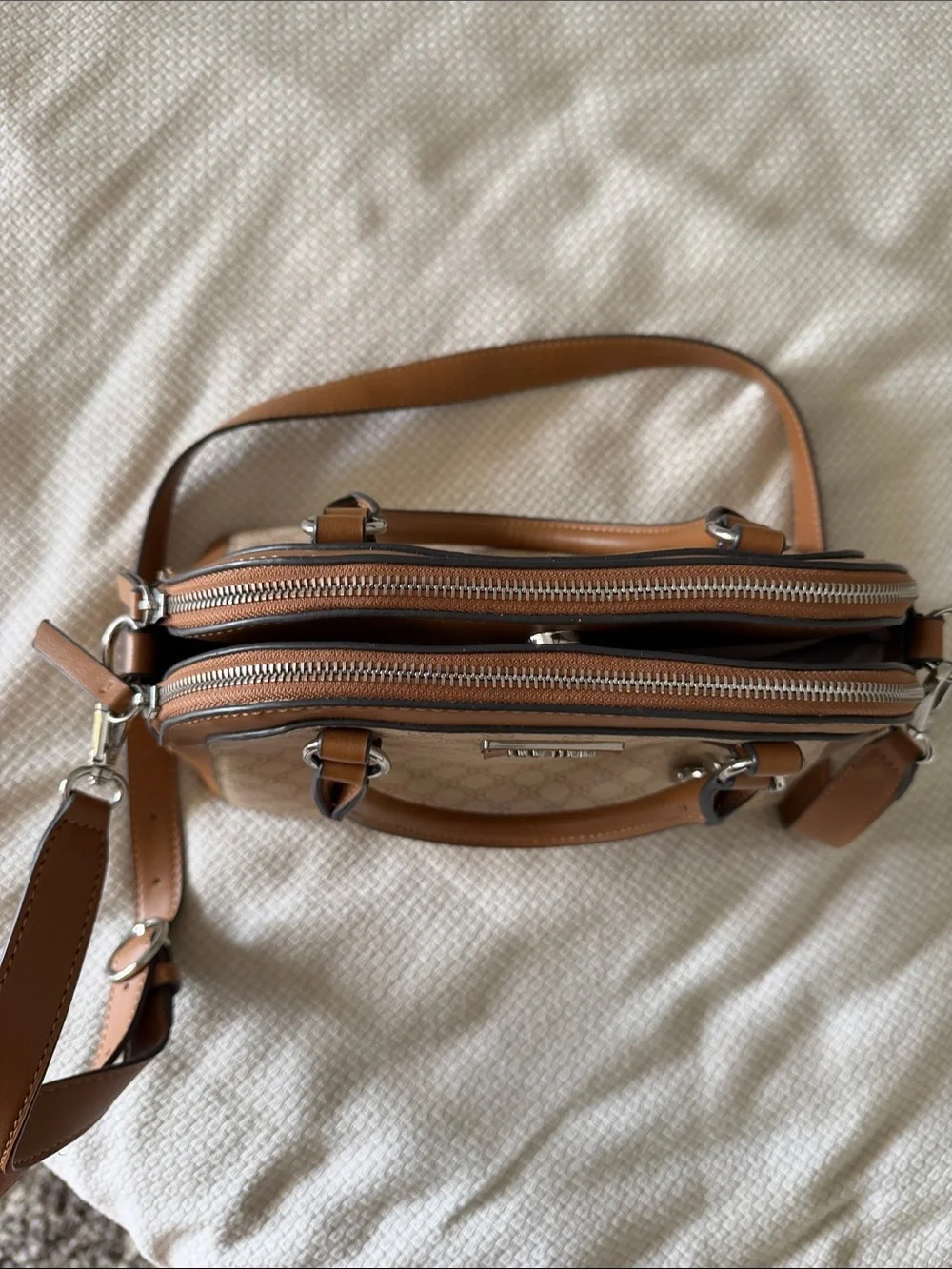Nine West Tan & Beige Structured Satchel